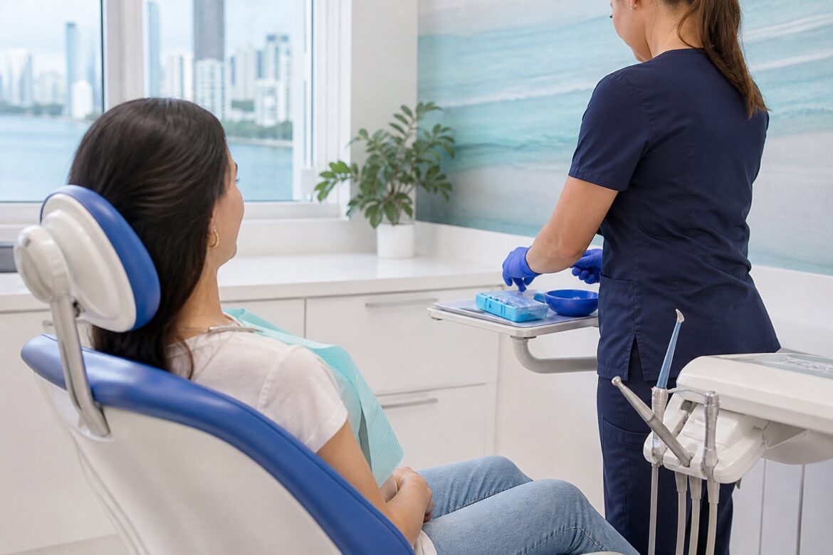 Patient preparing for preventive dental sealant care at a modern Brickell Miami dental office