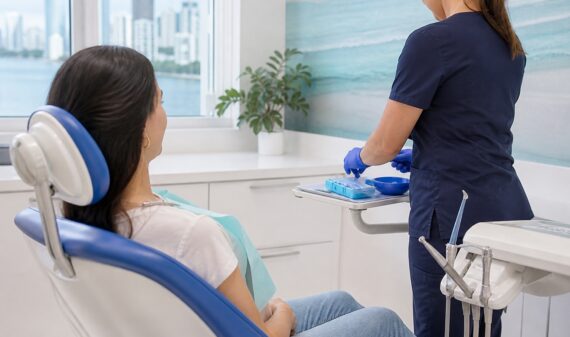 Patient preparing for preventive dental sealant care at a modern Brickell Miami dental office