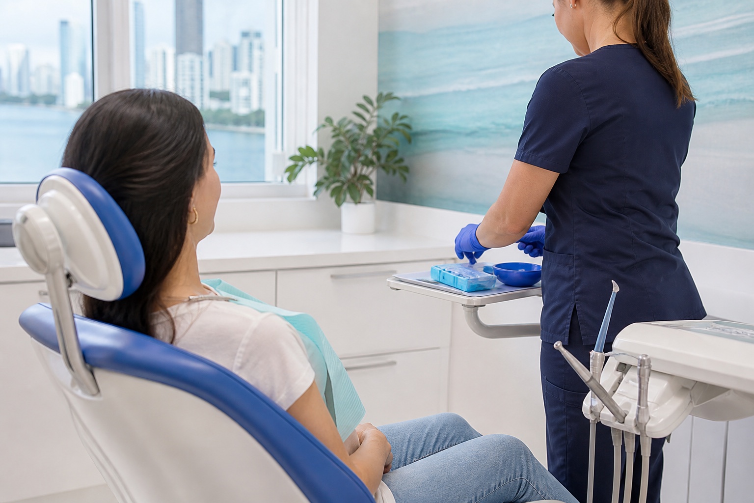 Patient preparing for preventive dental sealant care at a modern Brickell Miami dental office